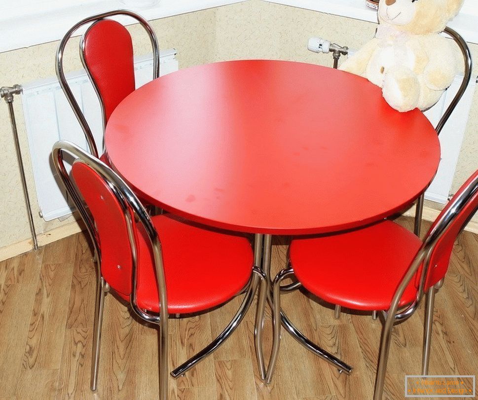 Red round table in the interior
