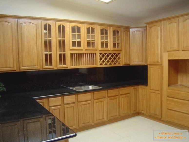 interesting-wooden-wardrobe-for-kitchen-design_white-tile-floor_lighting-idea-in-ceiling-including-black-granite-countertop-jpg