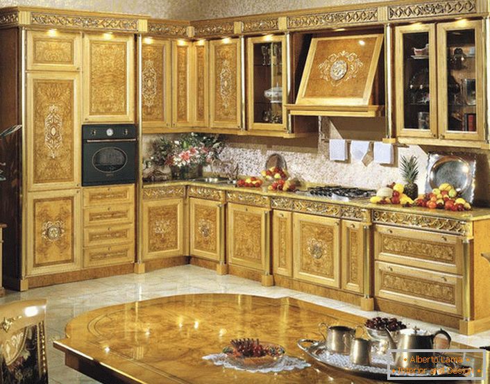 Probably, the most successful variant of a kitchen set in baroque style.