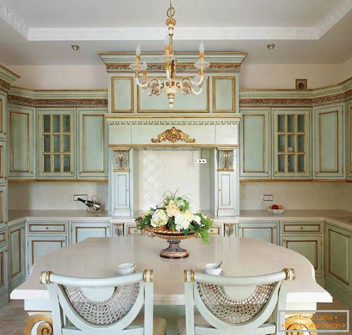 Delicate olive color becomes the highlight of the cuisine in the baroque style.