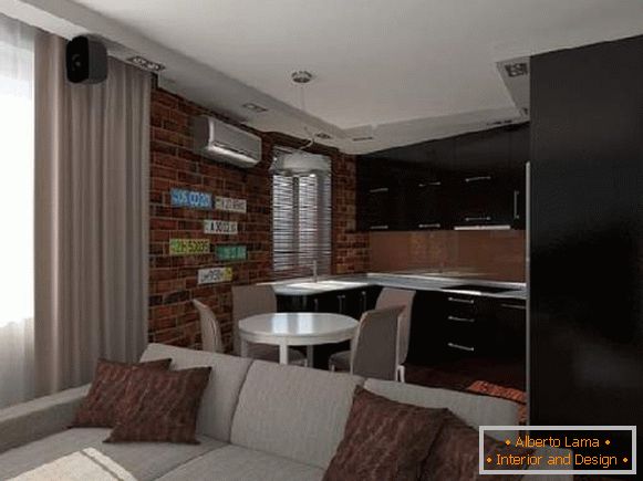 The interior design of the living room kitchen is 20 sq. M, photo 36
