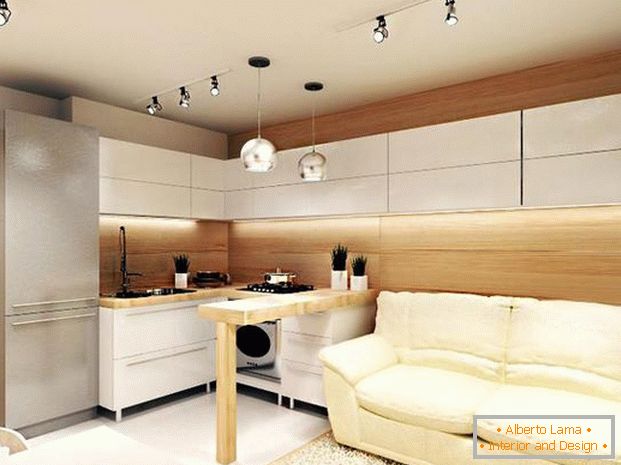 modern design of the kitchen combined with the living room 