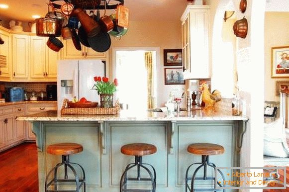 Cozy kitchen with suspended utensils