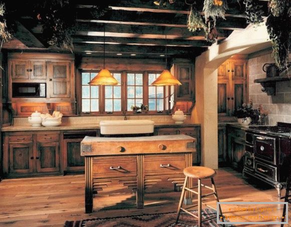 Brown kitchen in French country style