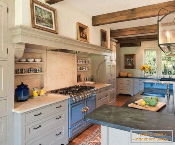 Stylish kitchen Provence with a shelf for pictures