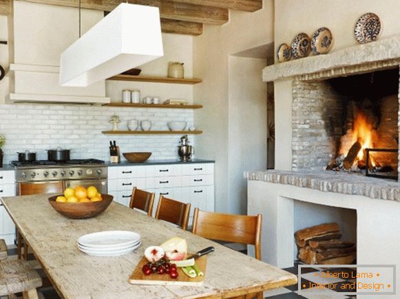 Rustic kitchen with open shelves