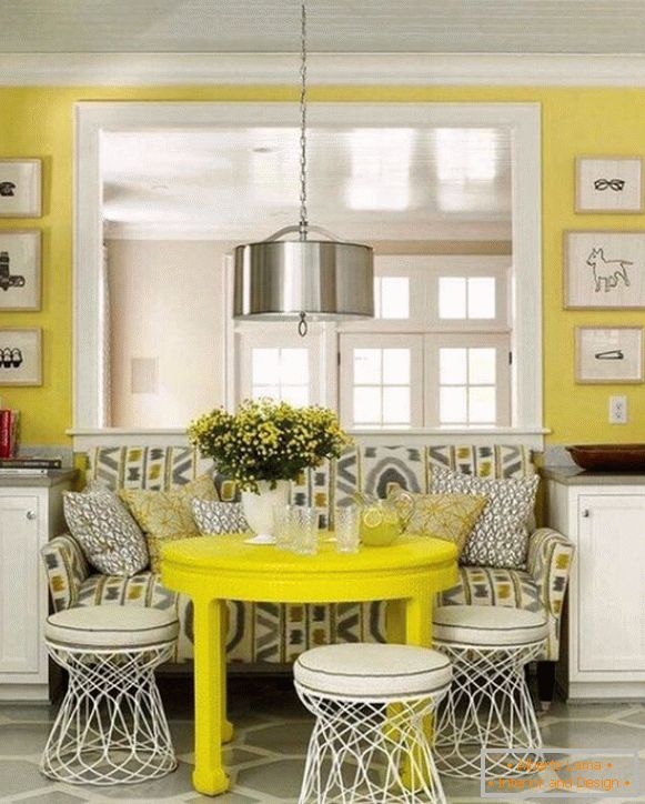 Kitchen corner with folding bed in bright colors