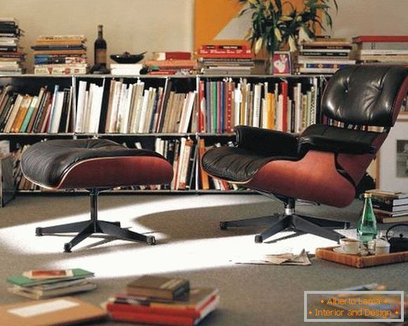 Eames chair with black leather upholstery