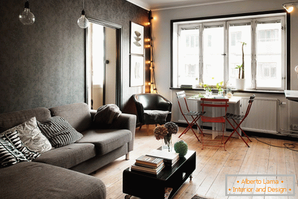 Interior of the living room in a black palette