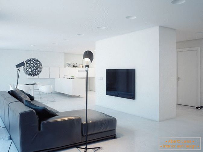 Interior of studio apartment in white color