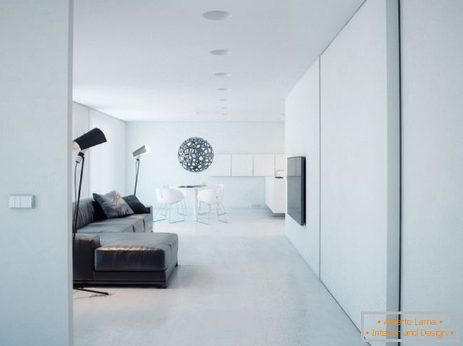 Interior of studio apartment in white color