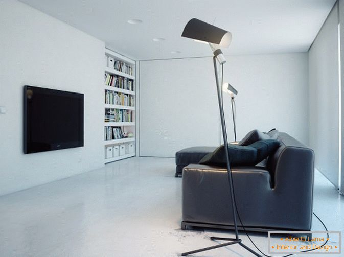 Bookcase in the living room of studio apartment