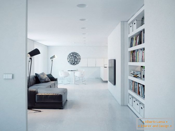 Book shelving in studio apartment