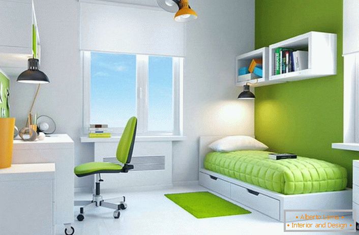 Not a boring bedroom interior in high-tech style for a young man.