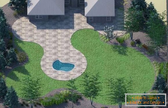 Planning of a country house site with a swimming pool and a terrace