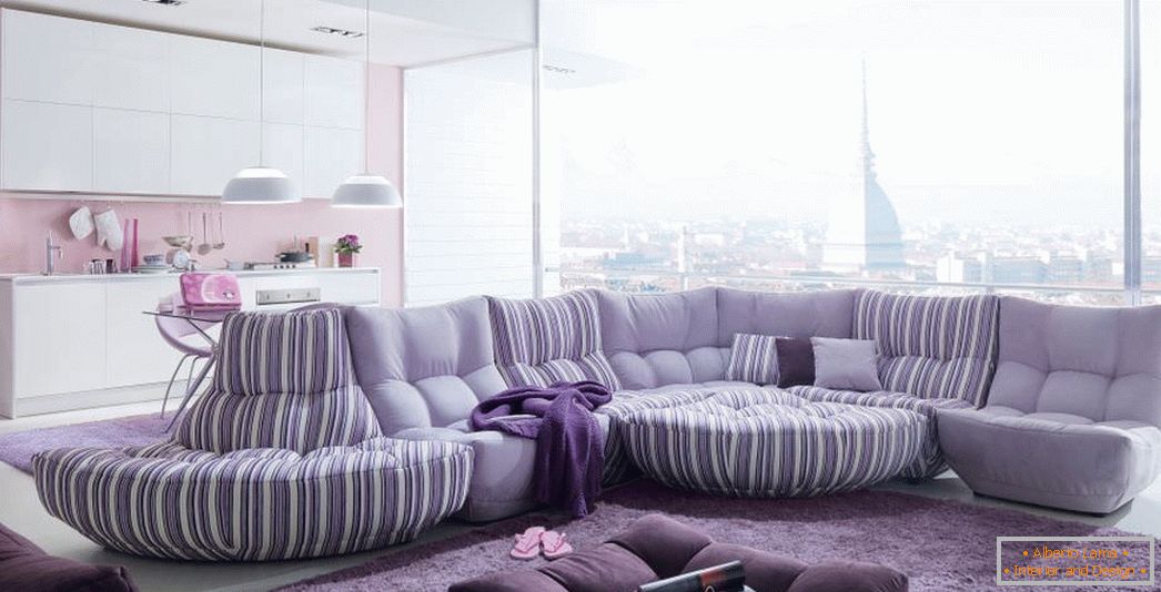 Large sofa in the living room lavender