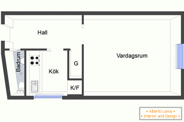 One-room apartment layout