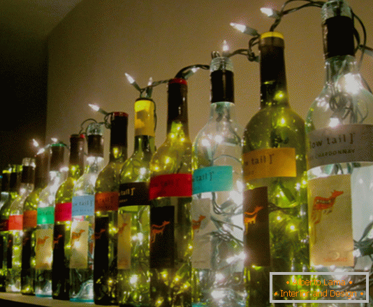 New Year's decor of bottles and garlands