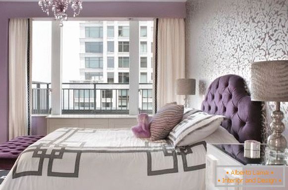 Luxury bedroom interior with wallpaper of two kinds