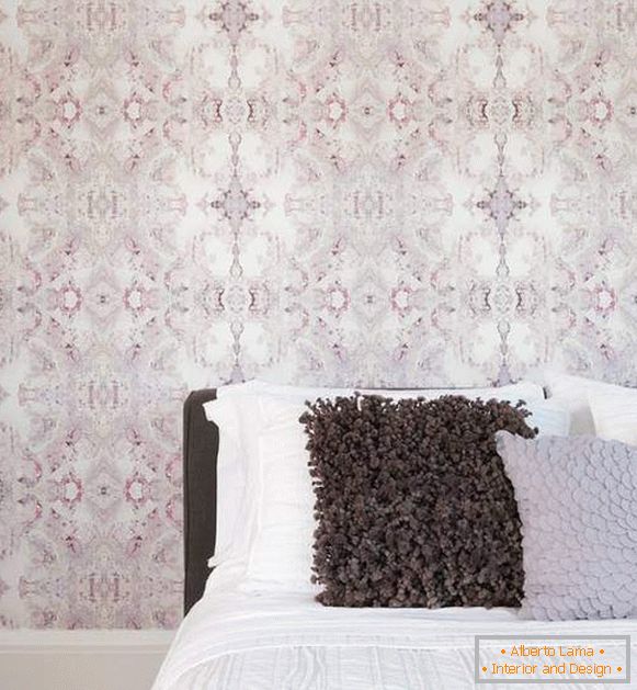 Creative pink wallpaper in bedroom photo 2015