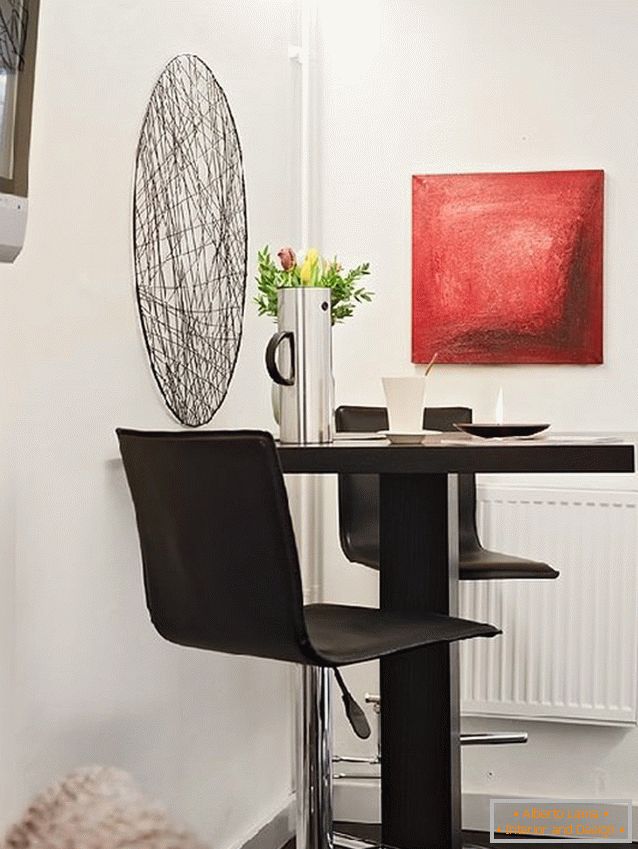 Dining area in studio apartment in Switzerland