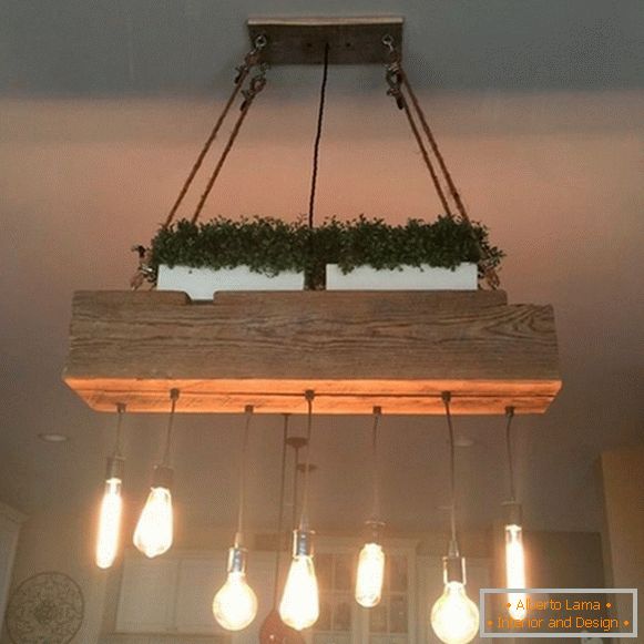 wooden chandeliers in the kitchen