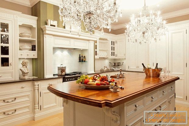 crystal chandelier in the kitchen