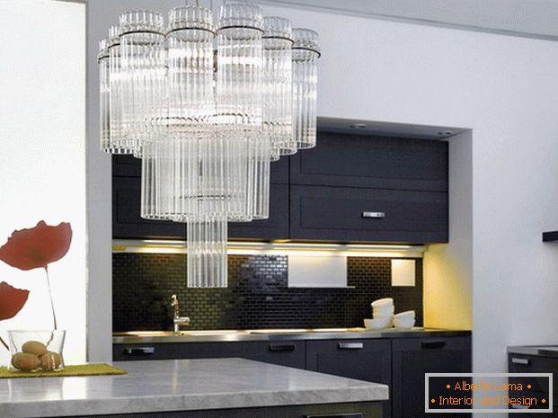 crystal chandelier in the kitchen фото
