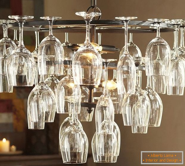 chandelier in the kitchen with your own hands from glasses