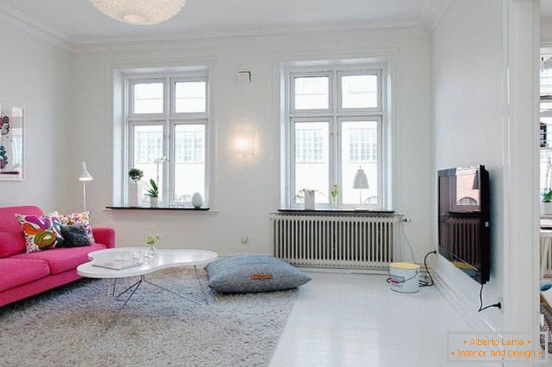 Bright sofa in the white living room