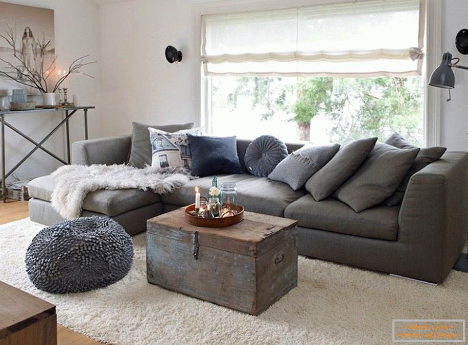 Gray furniture in the white living room