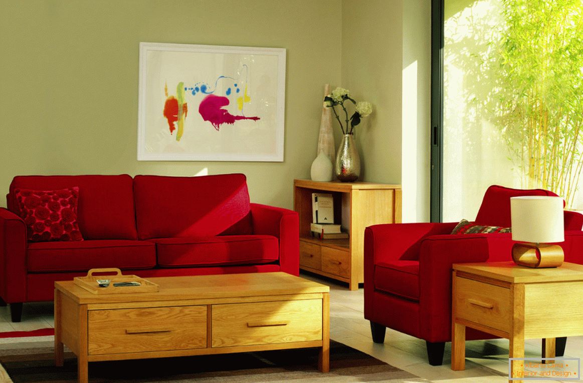 Red furniture in the bright living room