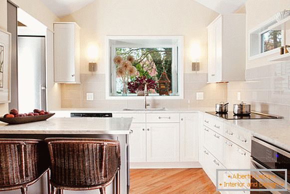 White kitchen with a decor on the windowsill