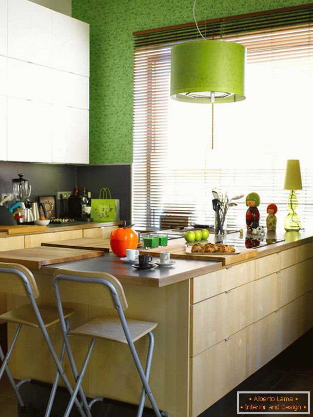 Kitchen in white and green color