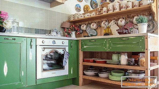 the decor of a small kitchen in the style of Provence