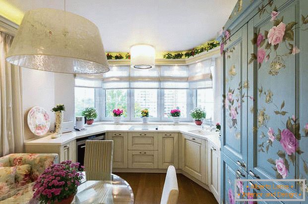 kitchen design in the style of Provence with floral motifs