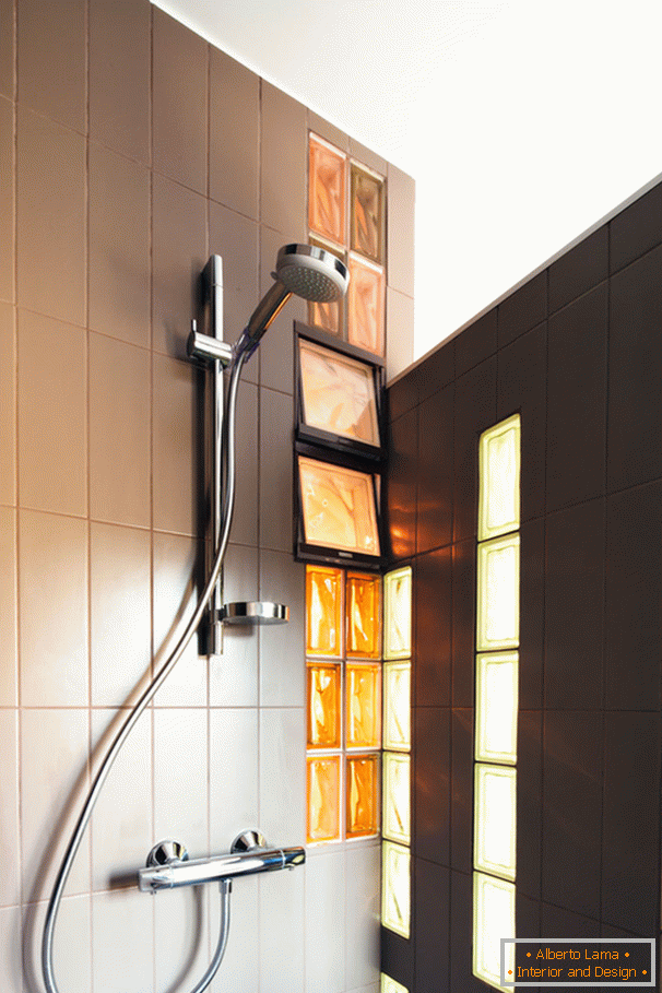 Shower room with colored glass