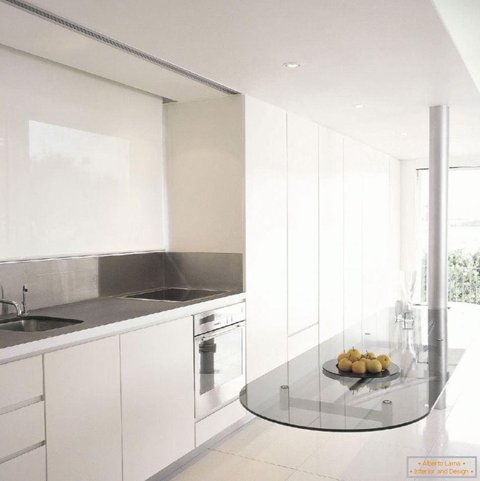 Glass dining table in the kitchen