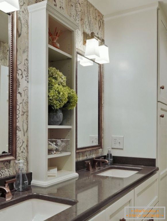 Worktop with two built-in washbasins in the bathroom