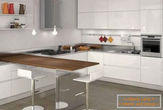 White kitchen with a wooden bar