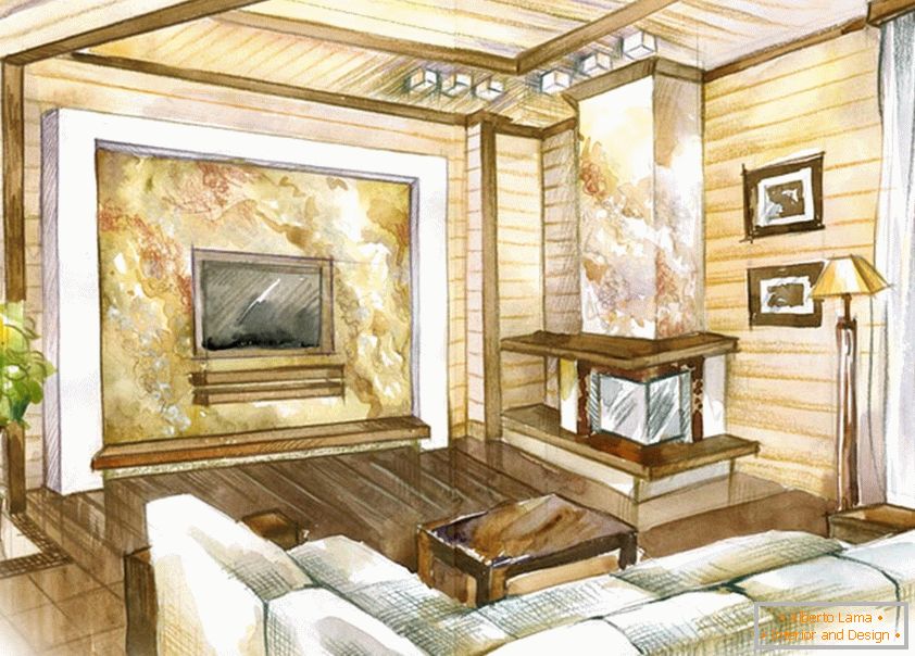 The layout of the small living room в светлых тонах