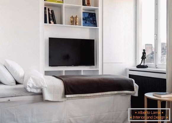 Design of a small studio apartment of 30 sq m in minimalist style