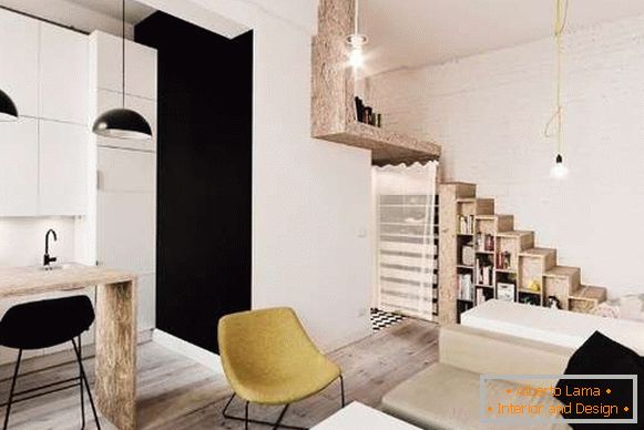 Modern design studio apartments in black, white and brown tones