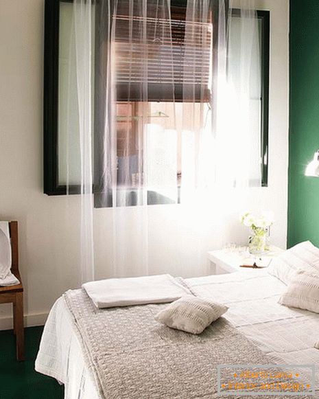Bedroom interior in white-green color