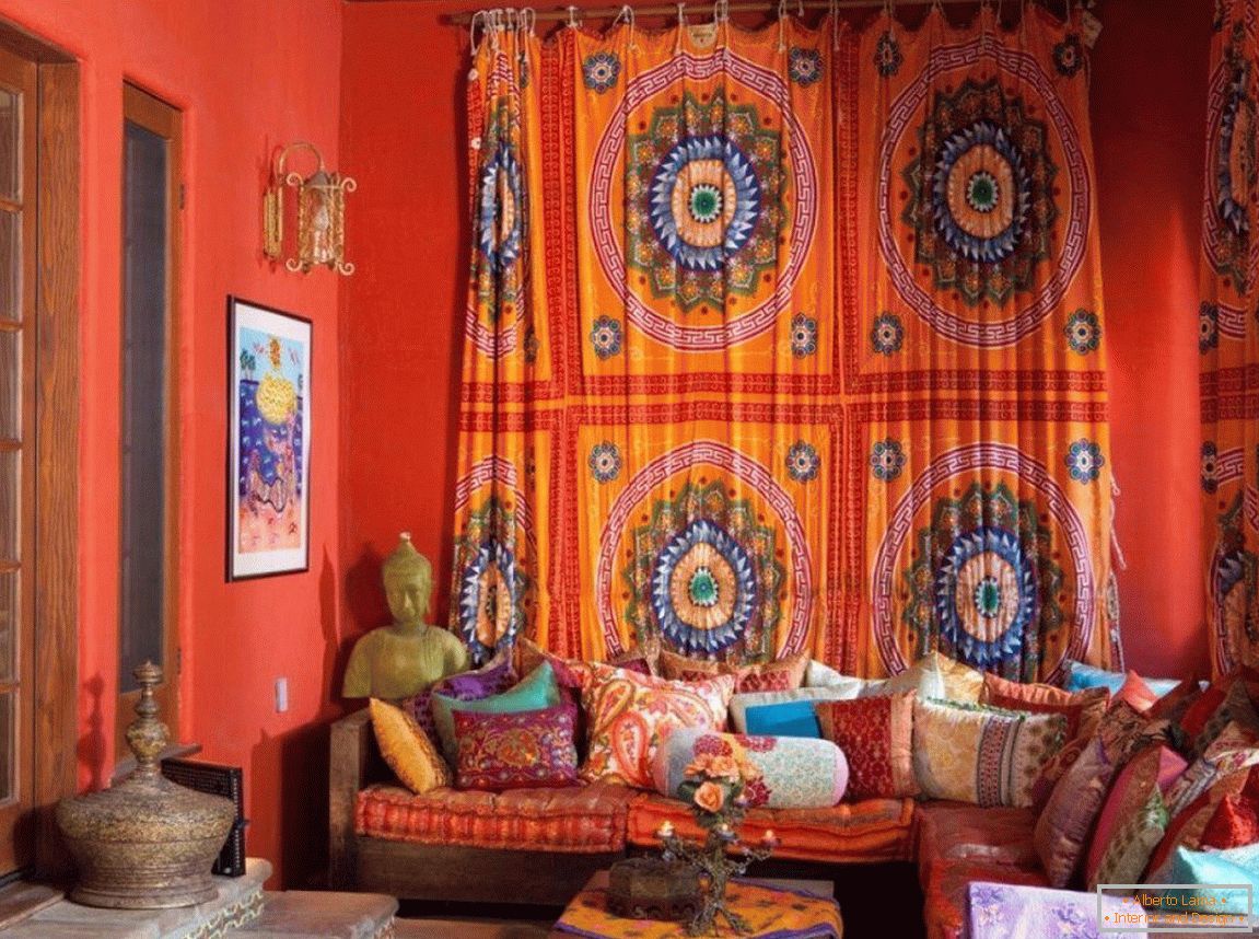 Bright curtains with oriental print