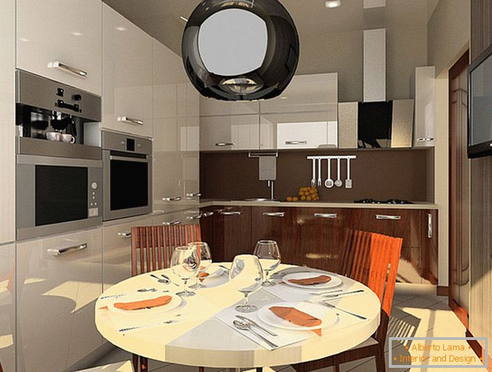 Style hi-tech is ideal, if it comes to the design of a small kitchen.