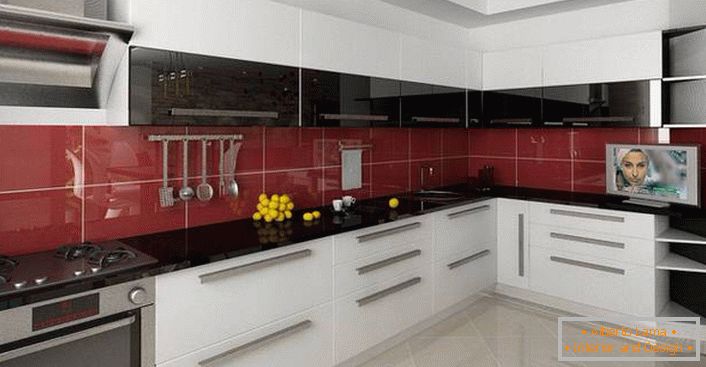 Kitchen set of L-shaped shape allows you to save space.