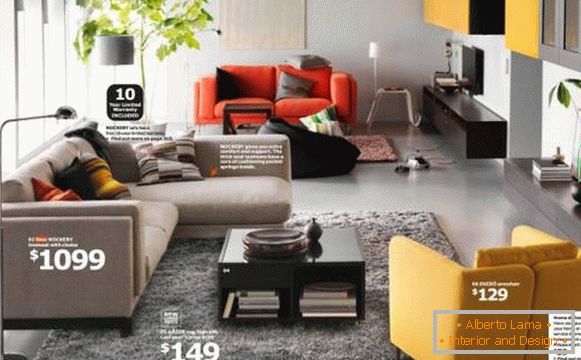 Design of living room with furniture IKEA