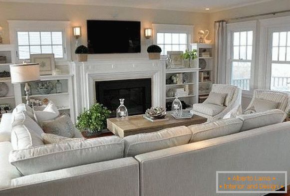 White furniture for the living room in the style of Provence