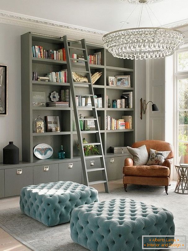Large bookcase with stairs